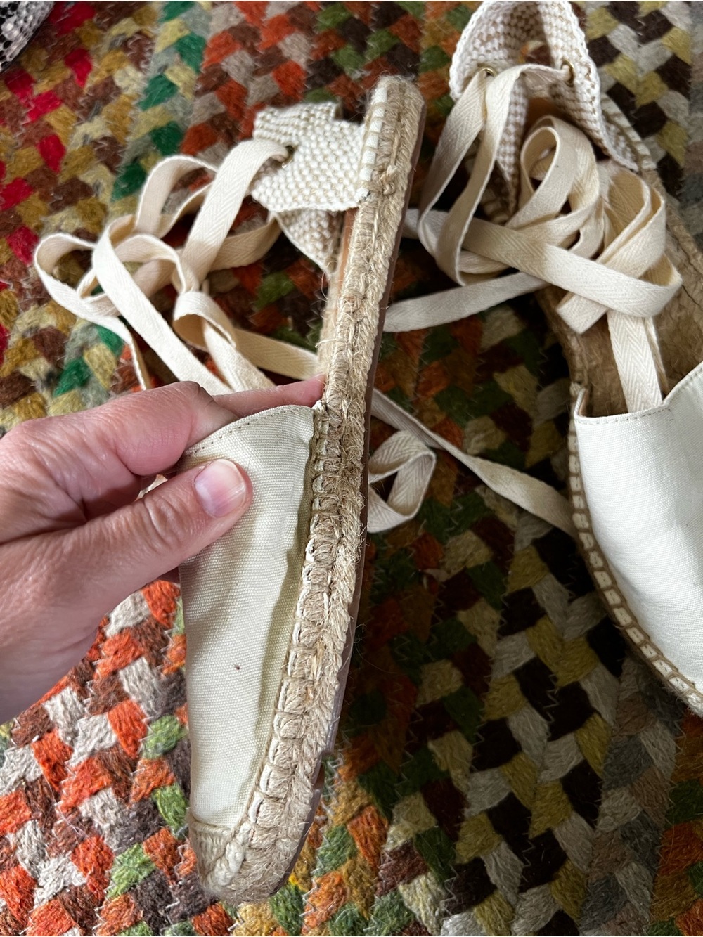 J. Crew Women’s Cream Canvas Espadrille Lace-Up Sandals - Picture 11 of 14